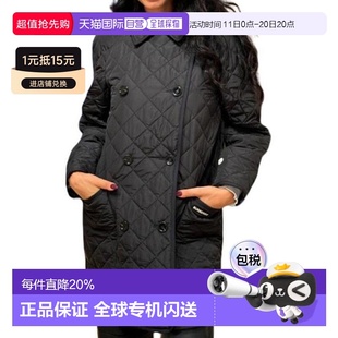 欧洲直邮BURBERRY博柏利女士黑色字母印花翻领双排扣棉服 自营