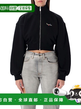 香港直邮off-white 女士 GLASS 黑色短款箭号印花拉链抓绒外套(米