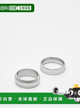 香港直邮ASOS 男士 设计防水不锈钢色调戒指套装(2件套)(银色)