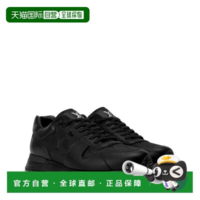 自营欧洲直邮LV路易威登 Run Away男士黑色皮革老花图案运动鞋