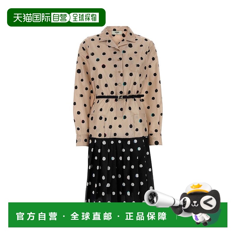1h可退 香港直邮Fendi 芬迪 女士 Falena 圓點印花中長襯衫裙 FDD