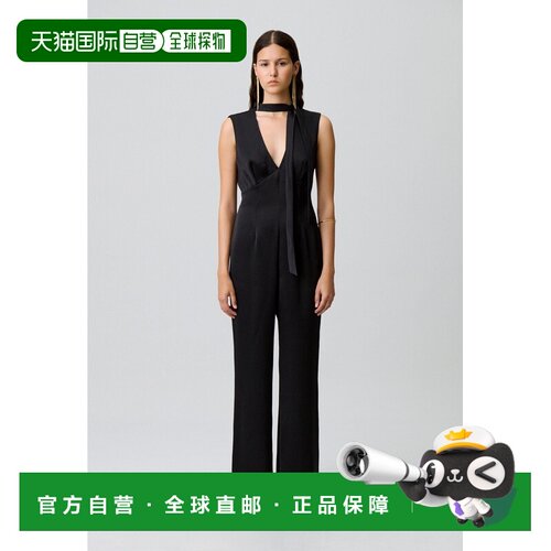 自营欧洲直邮Claudie Pierlot 女士黑色缎面V领无袖连体裤连衣裙