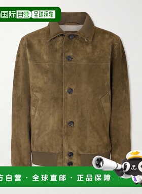 1h可退 香港直邮Loro Piana 诺悠翩雅 男士 罗纹针织边绒面革短夹