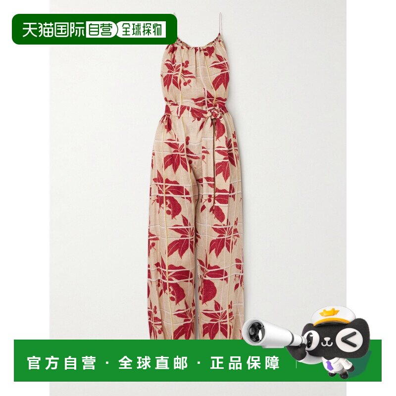 1h可退 美国直邮Loro Piana 诺悠翩雅 女士 束带印花亚麻连衣裤 F
