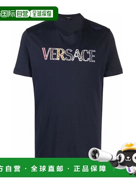香港直邮Versace 海军蓝色logo刺绣T恤 10024631A018111U610男装