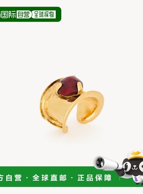 自营欧洲直邮YSL圣罗兰 女士勃艮第色/黄铜金色黄铜锤纹开口手镯