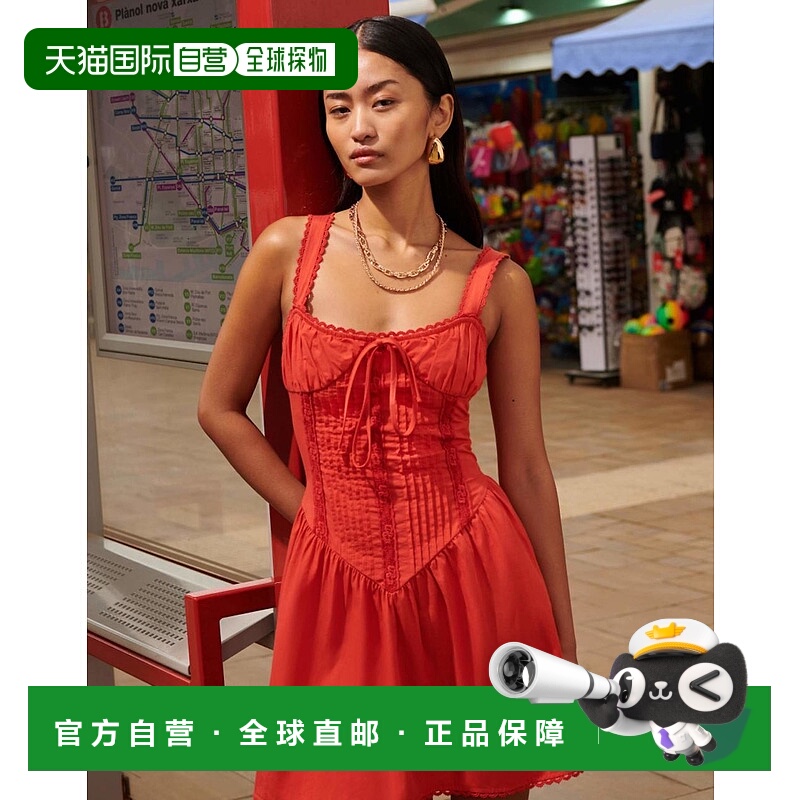 香港直邮ASOS 女士 trims 设计紧身胸衣迷你蕾丝红色背心裙