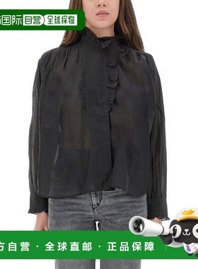 1h可退 香港直邮ISABEL MARANT 女士 黑色棉质粘胶纤维衬衫 HT000
