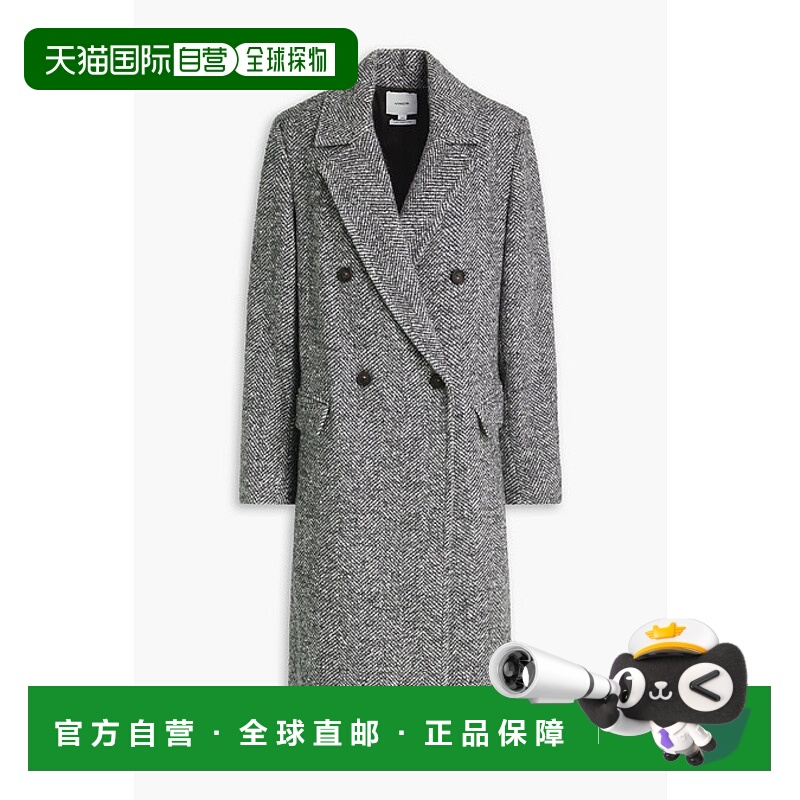 1h可退 香港直邮VINCE 女士 双排扣人字纹花呢大衣 V060791583