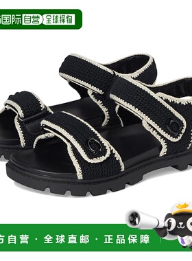 1h可退 香港直邮Coach 蔻驰 女士 'Brynn' 钩编凉鞋 black黑色 舒