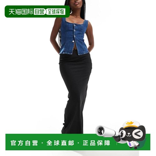 1h可退香港直邮ASOS 女士 bias 设计缎面长款半身裙(黑色)长裙包