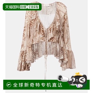 荷叶边豹纹雪纺上衣 1h可退 香港直邮Blumarine 蓝色情人 女士