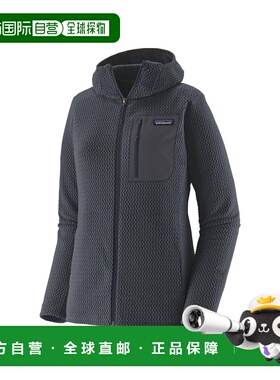 自营欧洲直邮Patagonia R1 Air女士深炭蓝色聚酯纤维拉链胸袋抓绒
