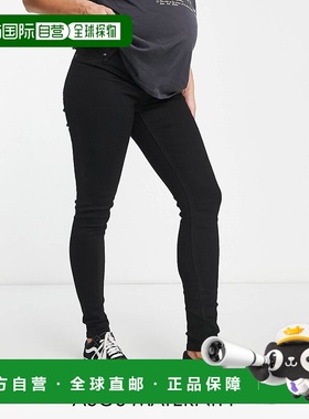 1h可退 香港直邮ASOS 女士 over bump 设计孕妇装紧身牛仔裤(黑色
