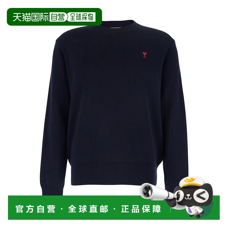 香港直邮Ami Paris 男士 ADC on Front 蓝色圆领刺绣羊毛混纺毛衣