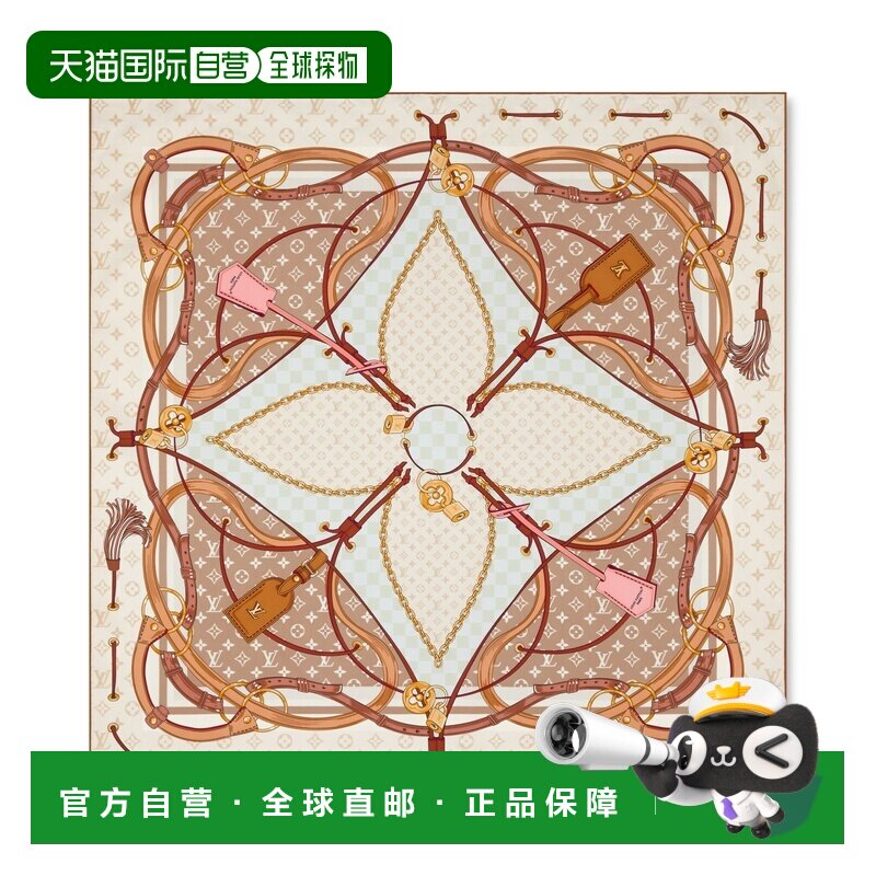 自营1h可退 欧洲直邮LV路易威登 女士沙丘色丝绸老花图案方巾
