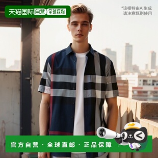 香港直邮Burberry 巴宝莉 男士 格纹短袖衬衫 8079592博柏利府绸