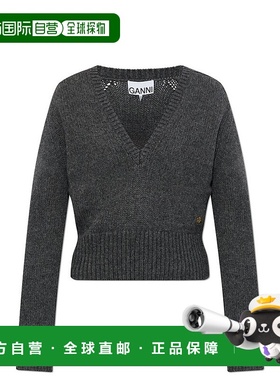 1h可退 香港直邮GANNI 甘尼 女士 V領套頭衫 K2629 grey灰色 舒适