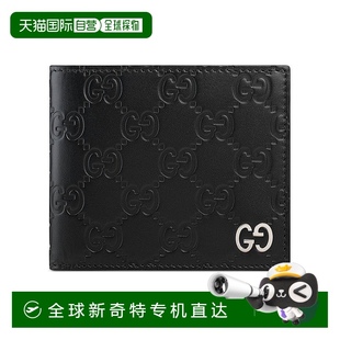 黑色牛皮GG字母压印纹双折卡位钱包新款 自营 男士 GUCCI 古驰