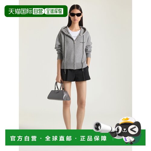 自营欧洲直邮Givenchy纪梵希 女士浅灰色羊毛羊绒拉链连帽针织衫