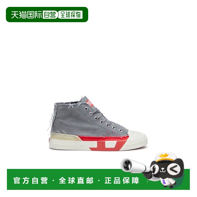 自营欧洲直邮Diesel迪赛 S-D-Verse 男士灰色/红色帆布高帮运动鞋