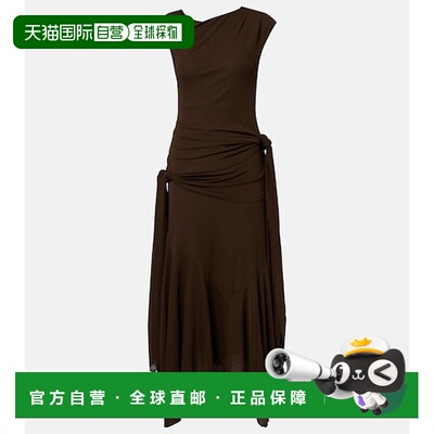香港直邮GANNI 甘尼 女士 不对称垂褶网纱中长连衣裙
