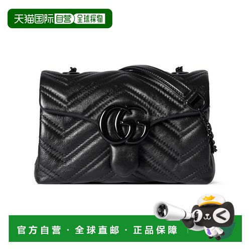 自营欧洲直邮GUCCI古驰 GG Marmont女士皮革迷你黑色肩背包卡包