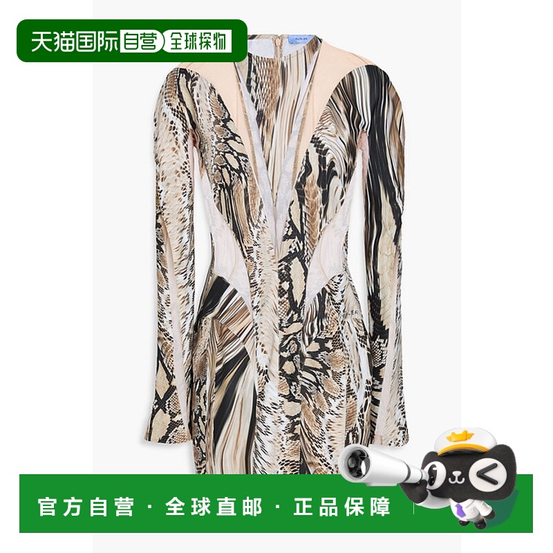 香港直邮Mugler 穆勒 女士 蛇纹弹性针织薄纱迷你连衣裙 23W1RO13