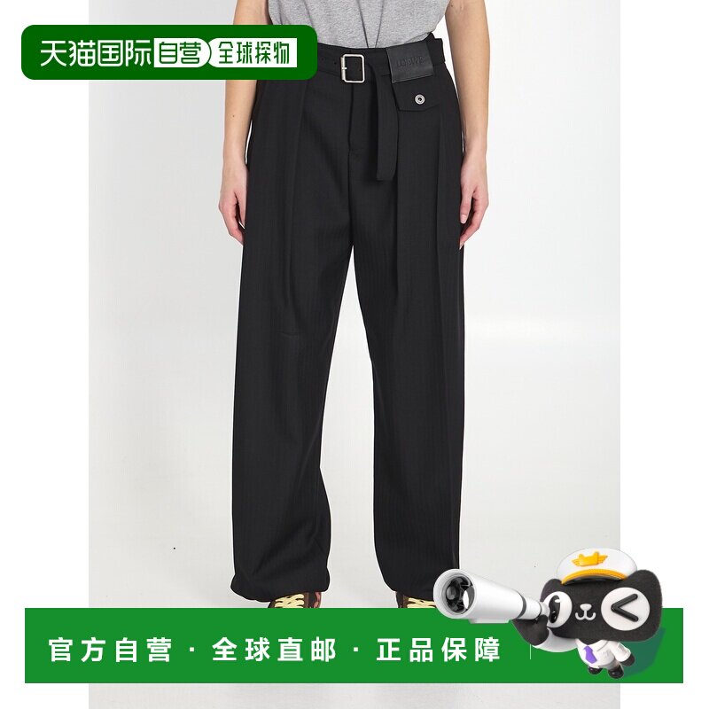 香港直邮LOEWE 女士休闲裤 S359Y04XIG1100 SS2026 黑色 腰带环休