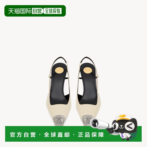 自营欧洲直邮YSL圣罗兰 JEANNE女士白色光滑皮革露跟鞋细高跟女鞋