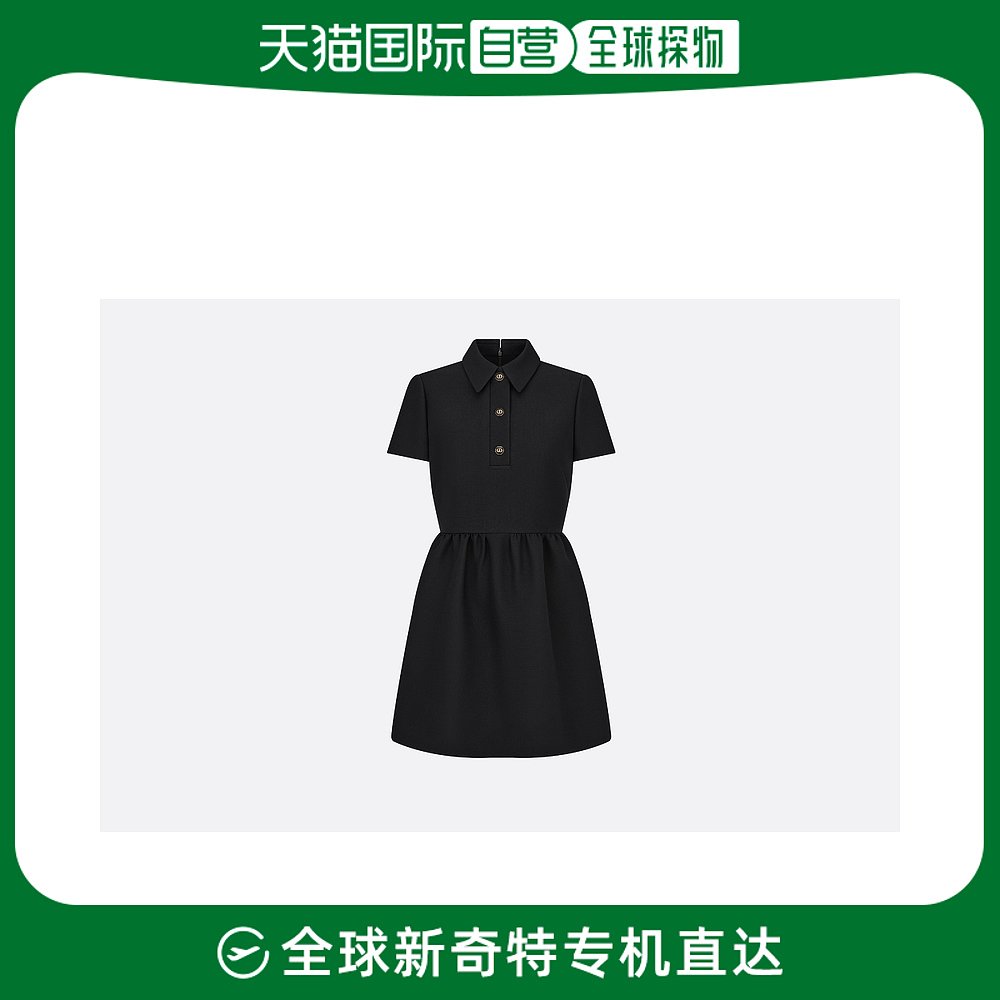 欧洲直邮Dior迪奥女士修身连衣裙短裙黑色短袖纽扣背后隐藏拉链