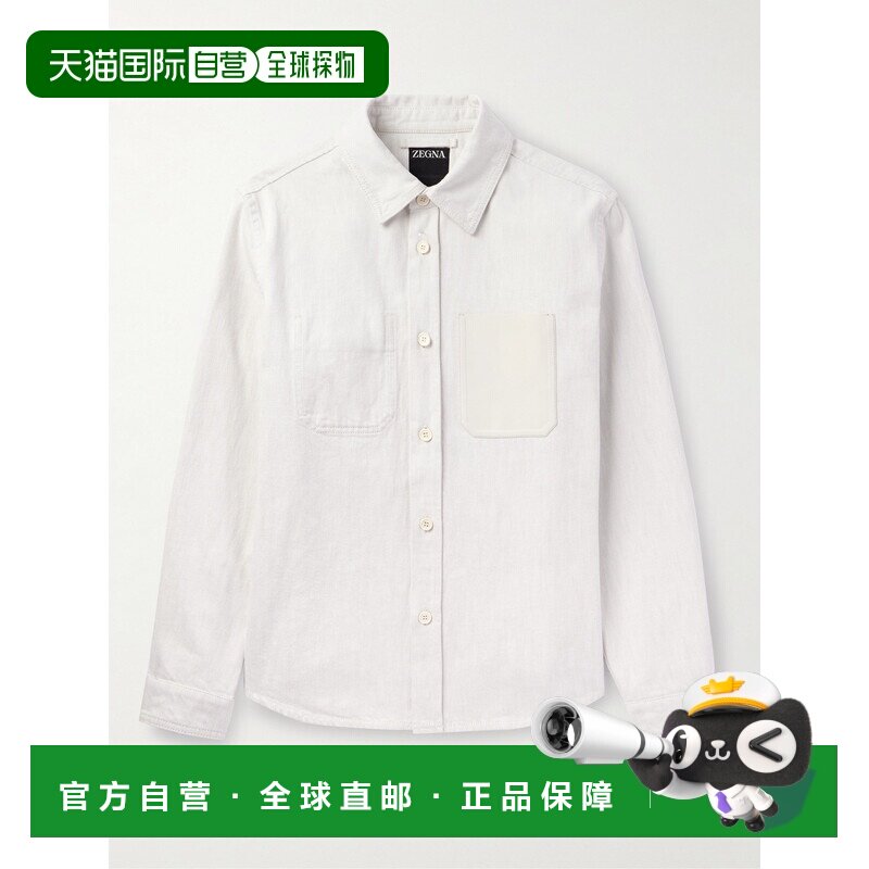 1h可退 香港直邮zegna 杰尼亚 男士 皮革边牛仔衬衫式衬衫 UDP35A