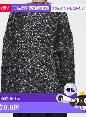 自营欧洲直邮COS 24新款 女士黑色棉混纺纽扣式门襟人字纹理V领开