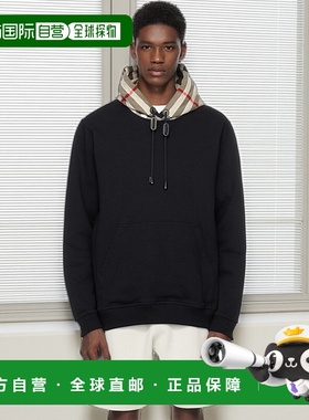 1h可退 香港直邮Burberry 巴宝莉 男士 黑色 Check Hood Cotton