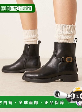 香港直邮ASOS 女士 Archie Smart 设计平底搭扣短靴(黑色)女鞋