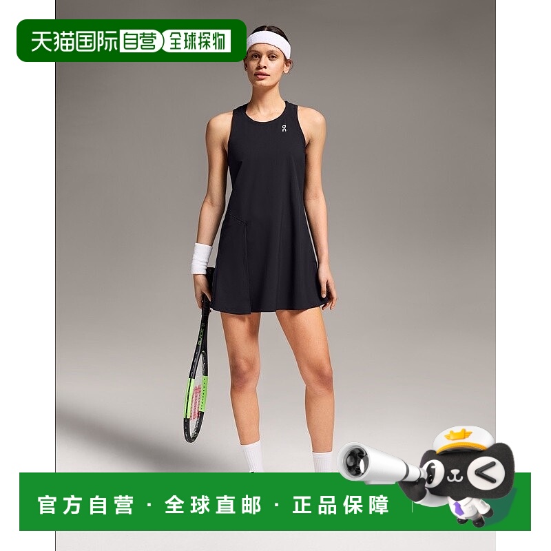 自营欧洲直邮On昂跑Court系列女士黑色再生聚酯网球百褶连衣裙