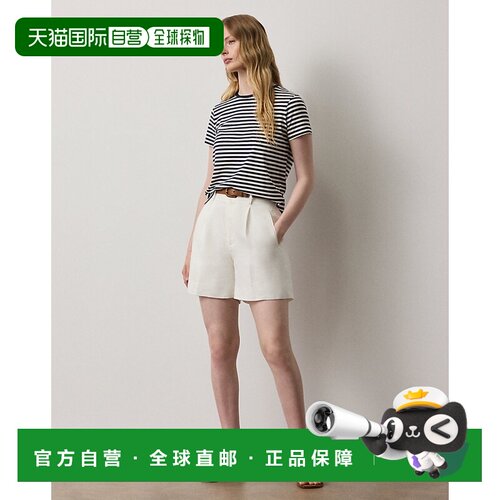 自营欧洲直邮Ralph Lauren拉夫劳伦 Tracy女士奶油色褶皱亚麻短裤