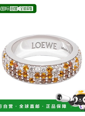 欧洲直邮LOEWE/罗意威24新款 女士棕色表面银制水晶密镶装饰戒指