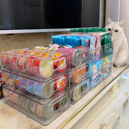透明大容量可叠加猫罐头收纳盒