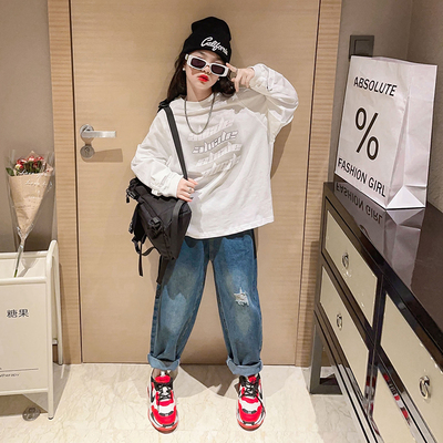 儿童打底衣女宽松春秋季ins风酷炫潮流炸街潮服新品上衣搭配服装
