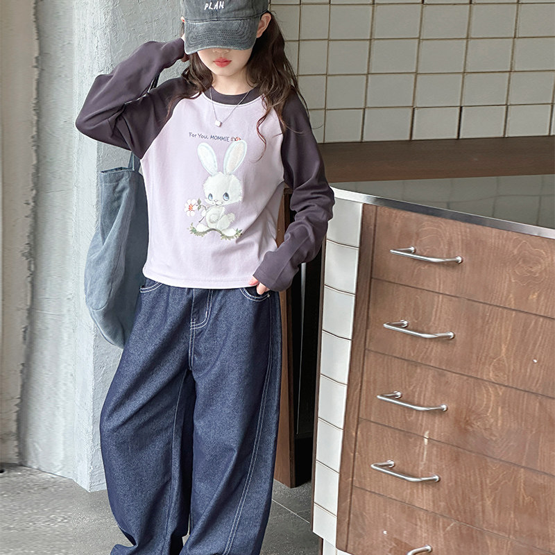 长袖t恤女童宽松女生韩版帅气上T恤