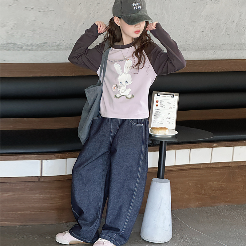儿童t恤女潮童秋季新款潮流韩范套头高级感女生青少年打底衣ins风