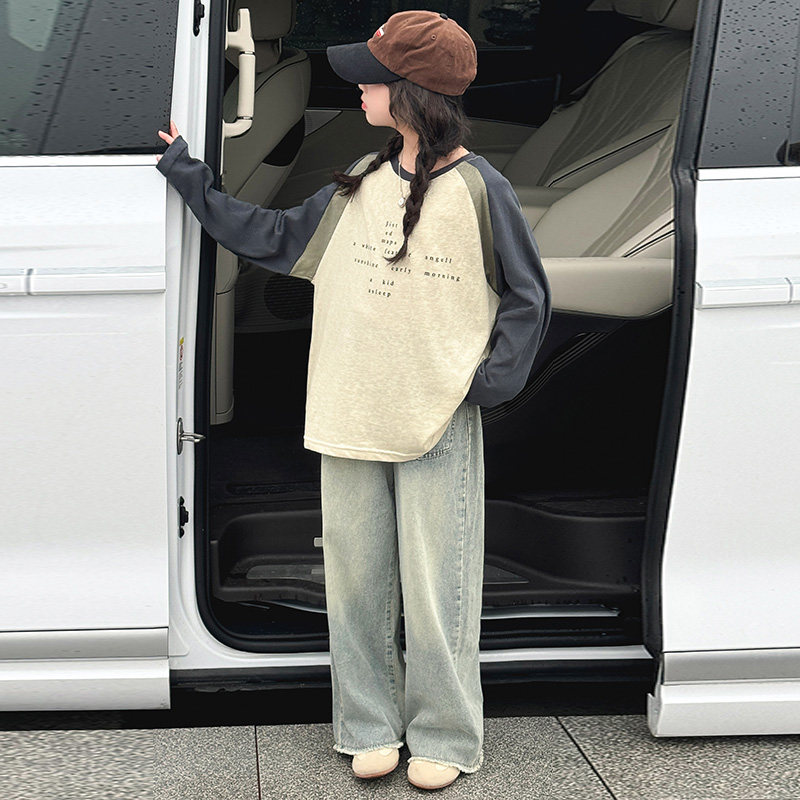 长袖t恤女中大童体恤衫时尚韩范秋款透气圆领衫春秋装潮范早秋