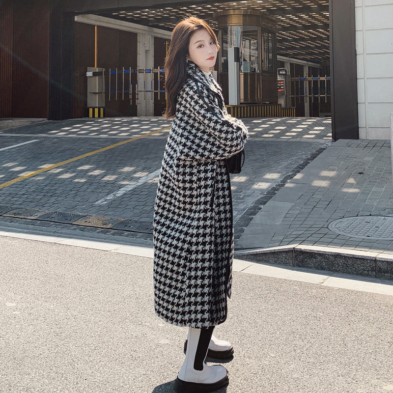 千鸟格毛呢外套女2022冬季加厚新款韩版高级感轻熟风气质呢子大衣