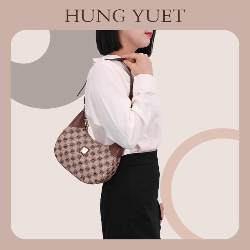 HUNGYUET时髦月牙包格纹腋下包