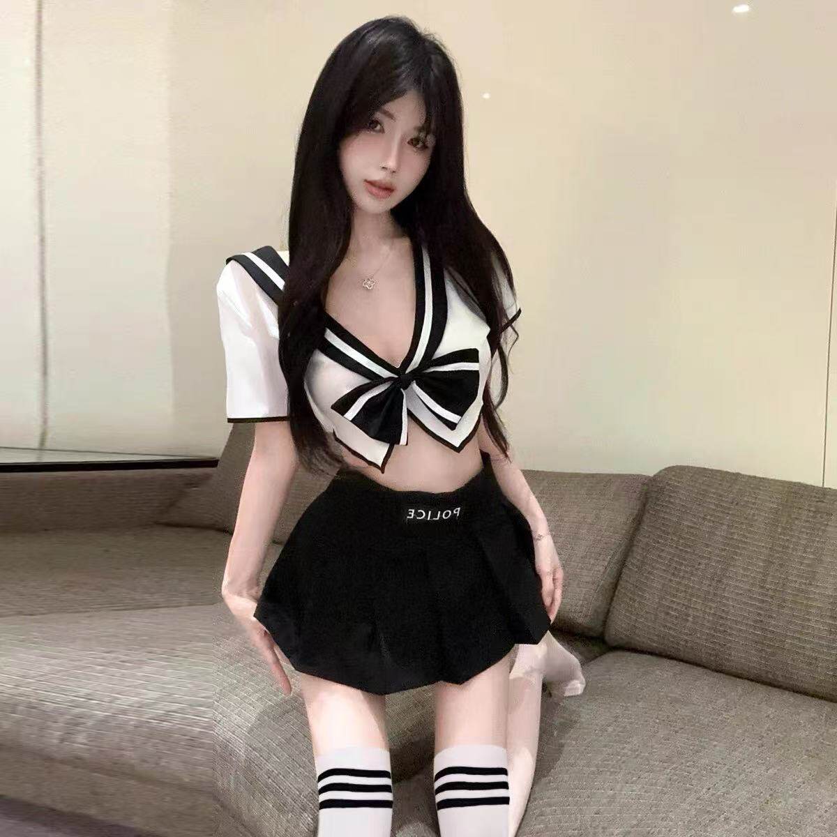 甜美纯欲风套装海军领蝴蝶结水手服短裙日系清纯JK女生装制服