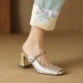 中跟粗跟新中式 半拖女鞋 国风包头拖鞋 爆款 里外全真皮2025新款 法式