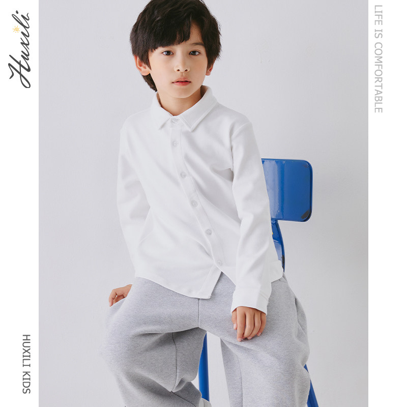 男童白衬衫长袖纯棉男孩春秋厚款小学生校服中大儿童纯色休闲衬衣
