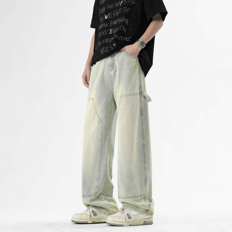 CYDCLUB 高街美式复古铆钉拼接牛仔裤春秋水洗直筒情侣长裤,男装,卫裤,淘宝优惠券,粉丝福利购,淘宝优惠卷