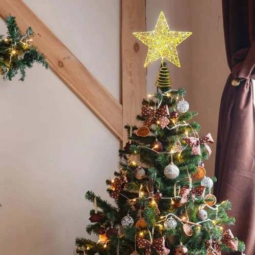 Iron Glitter Christmas Tree Topper Star with LED Wire Lights